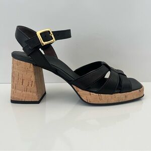 Paul Green Black Sandals with Cork Heel